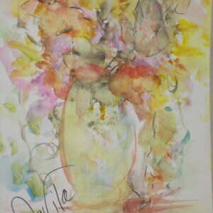 Original Collectable "Sunrise Floral" watercolor painting by Texas Artist Davila